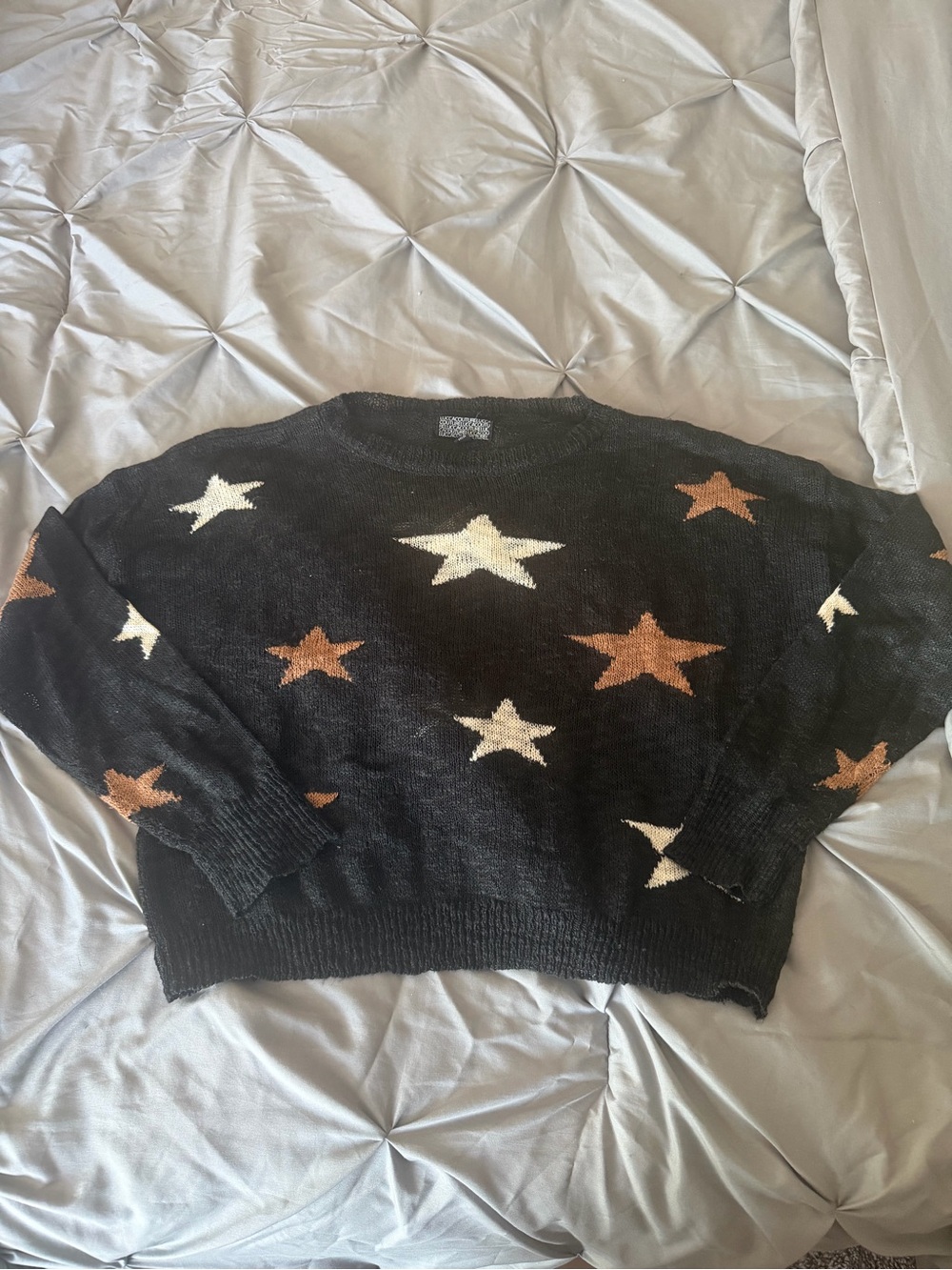 Luca Couture lightweight black sweater white and brown stars size medium